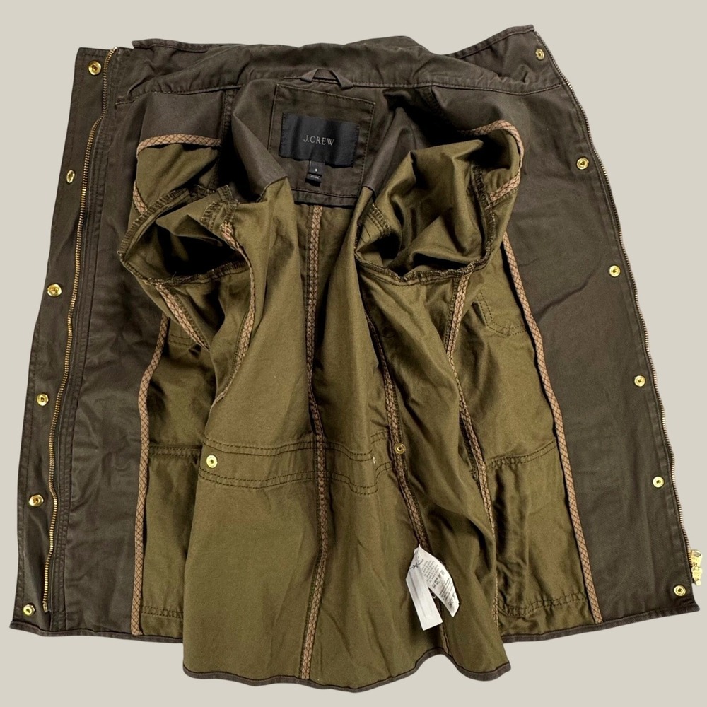 J.Crew Downtown Field Jacket Women's S Mossy Brown Waxed Cotton Utility 19034 - Picture 4 of 12